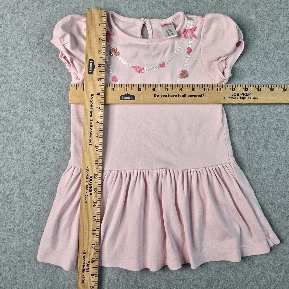 Gymboree Pink Ruffle Dress Embroidered Heart Necklace 3D Bows Girls‎ 2T Toddler